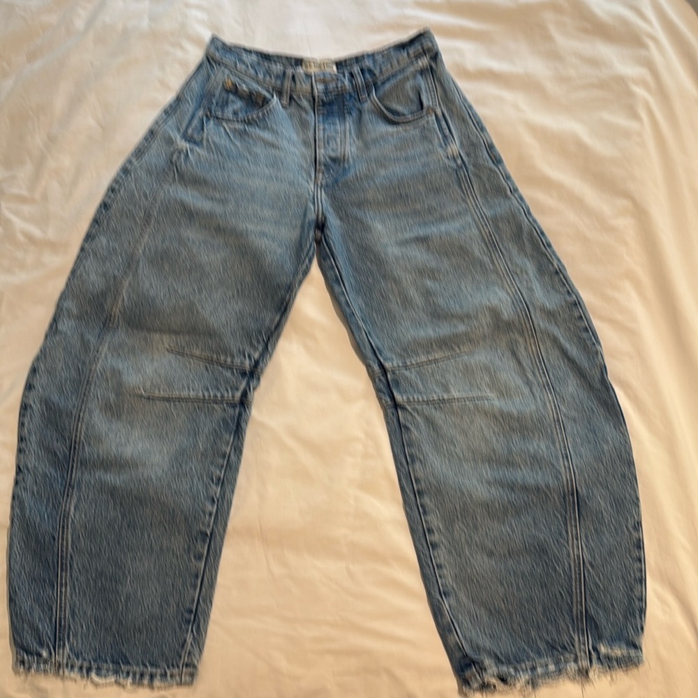 We The Free Good Luck Mid-Rise Barrel Jeans- distressed